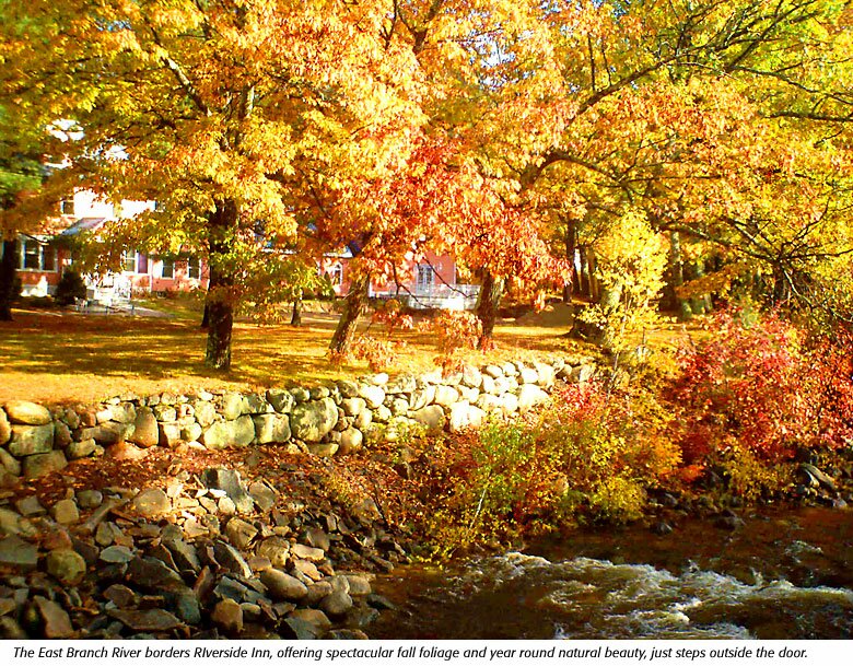 inn from the river in autumn